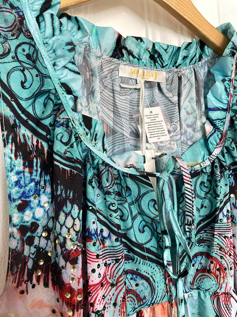 Malissa J Patterned Sleeveless Dress - Aqua & Blush