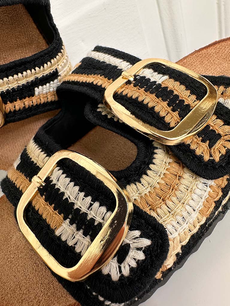 Woven Buckle Sliders - Black Mix