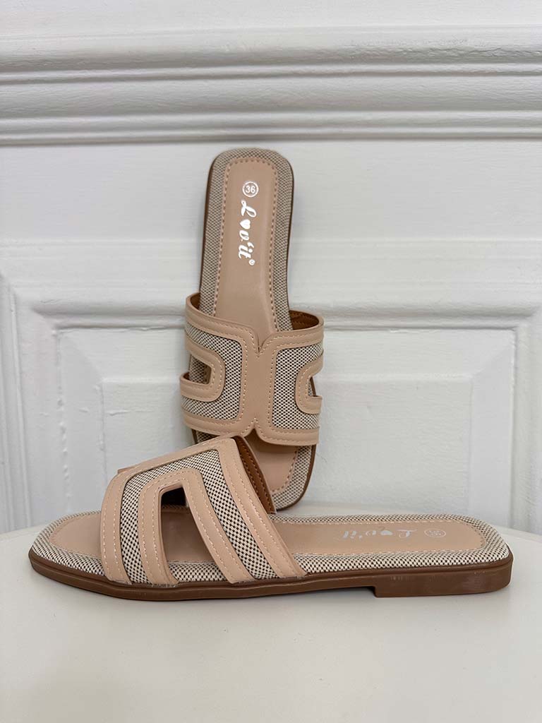Textured Mule Sandals - Nude