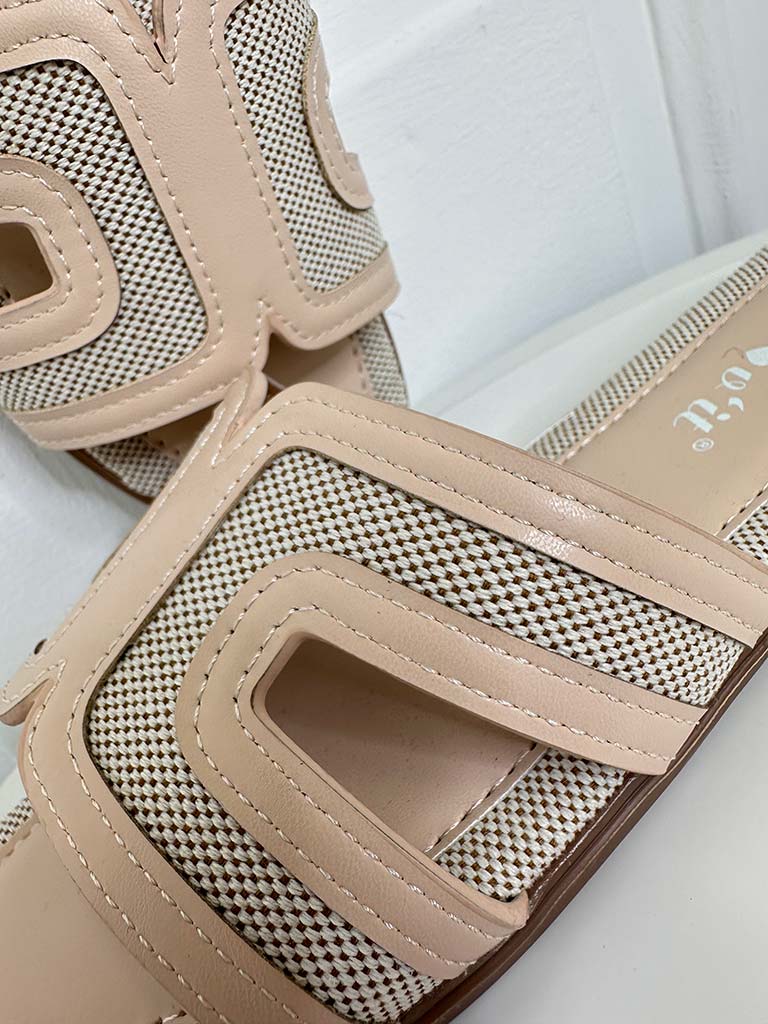 Textured Mule Sandals - Nude