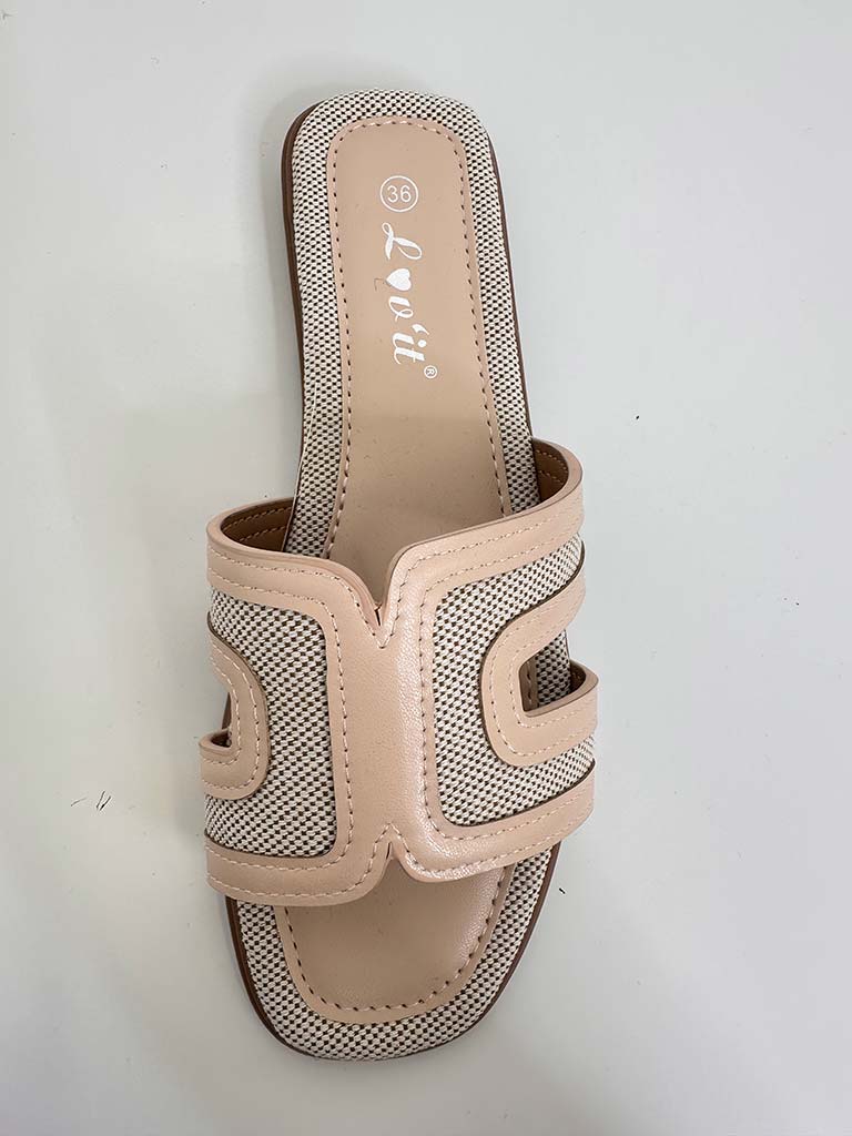Textured Mule Sandals - Nude