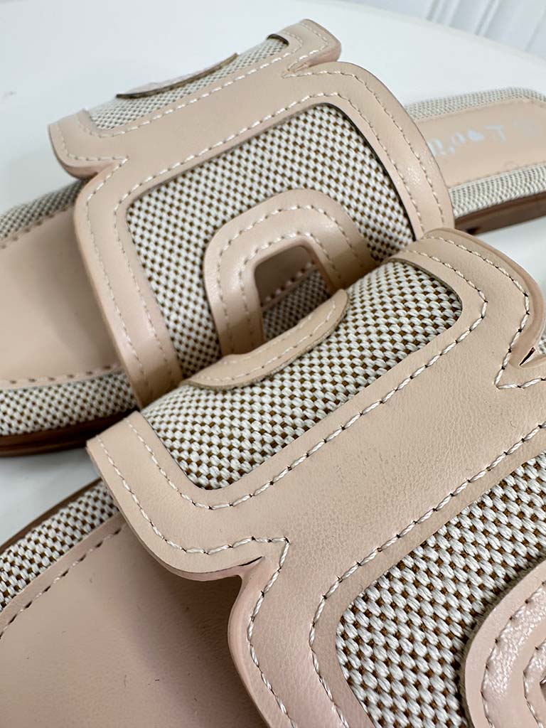 Textured Mule Sandals - Nude