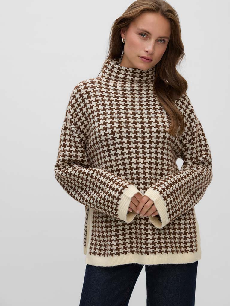 Vero Moda Como Checked Knit - Toffee