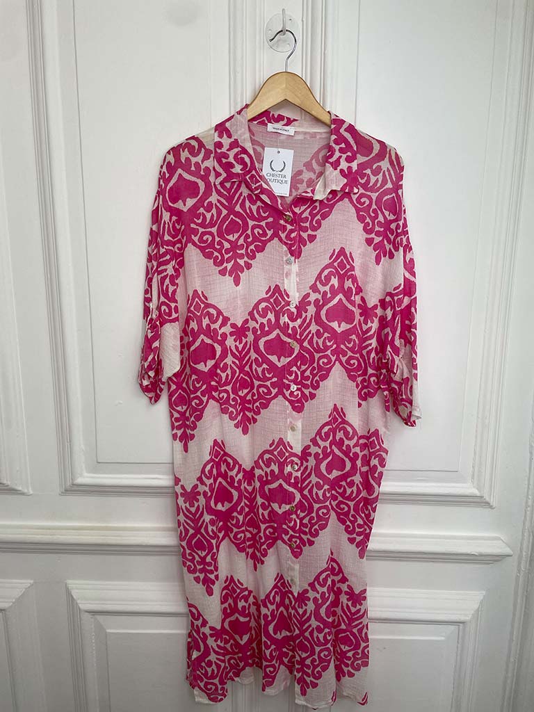 Damask Cotton Shirt Dress - Sugar