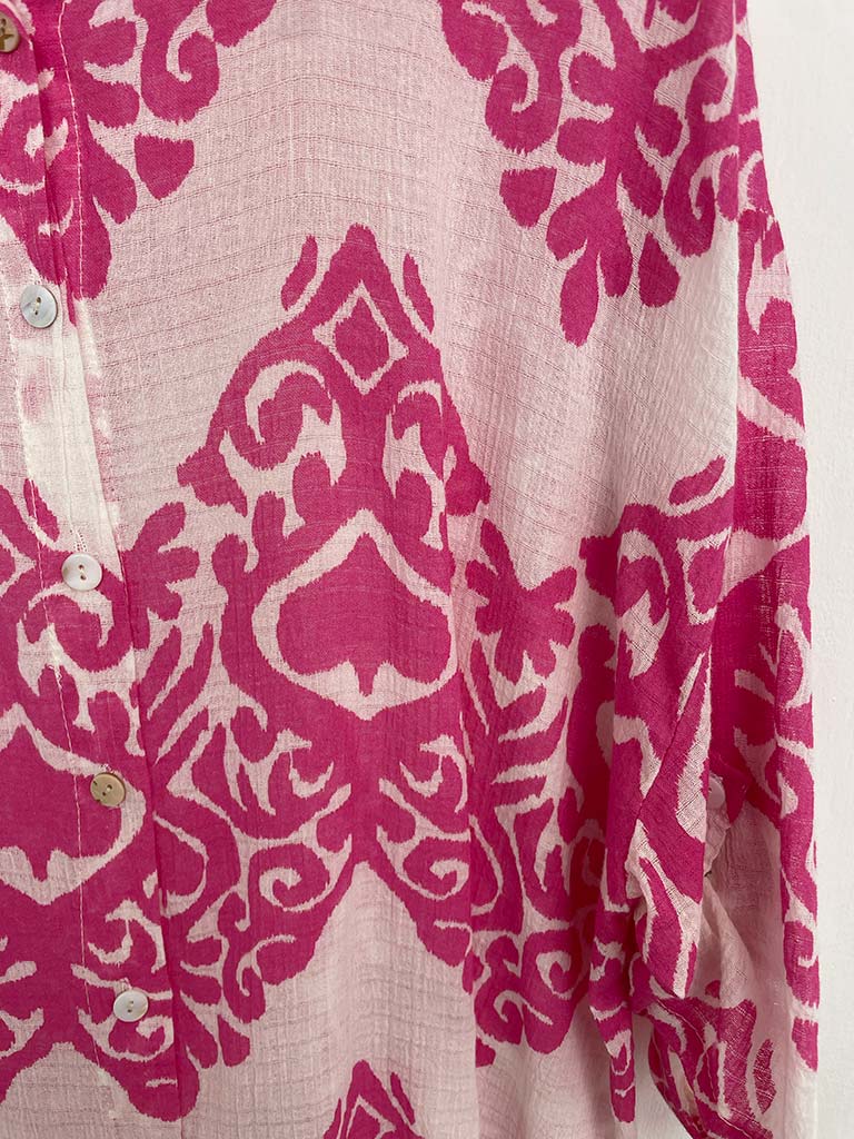 Damask Cotton Shirt Dress - Sugar