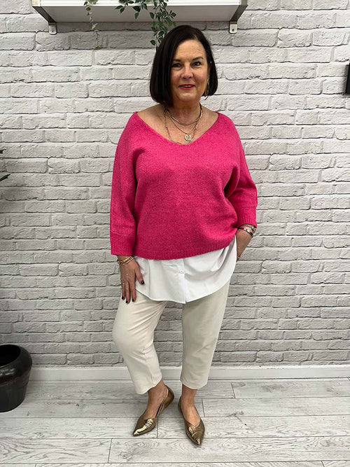 Malissa J V-Neck Classic Knit - Pink