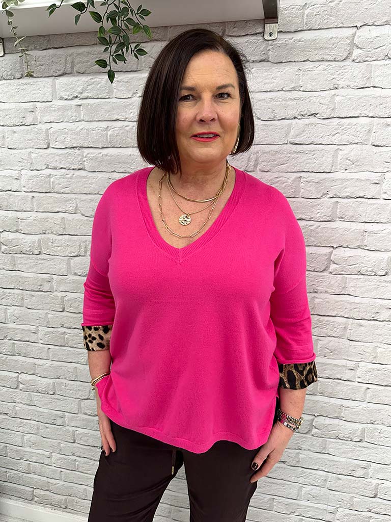 Malissa J Leopard Turn Up Knit - Pink