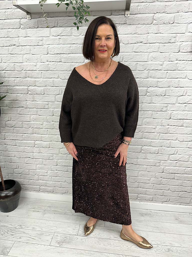 Soya Concept Jasleen Sequin Skirt - Dark Plum