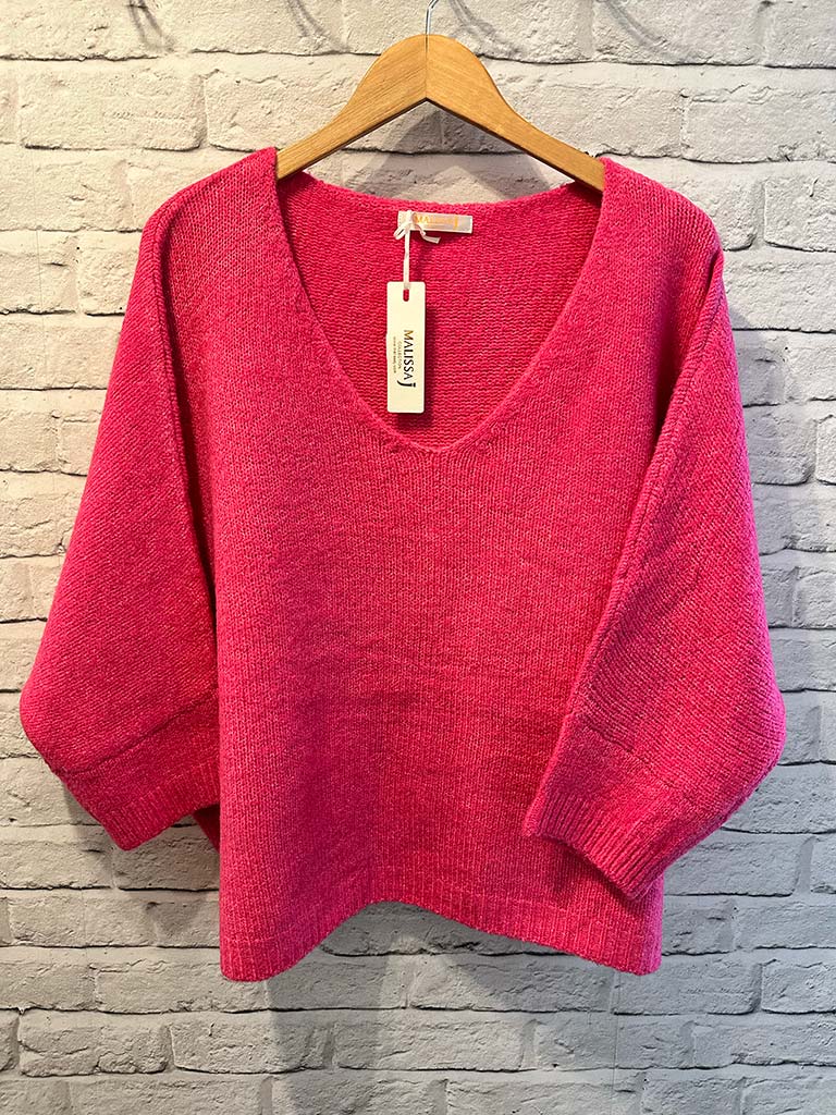 Malissa J V-Neck Classic Knit - Pink