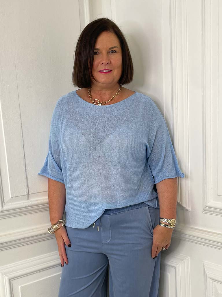 Exposed Edge Boxy Knit - Sky