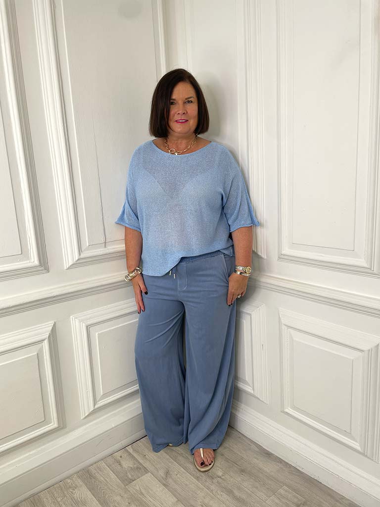 Exposed Edge Boxy Knit - Sky