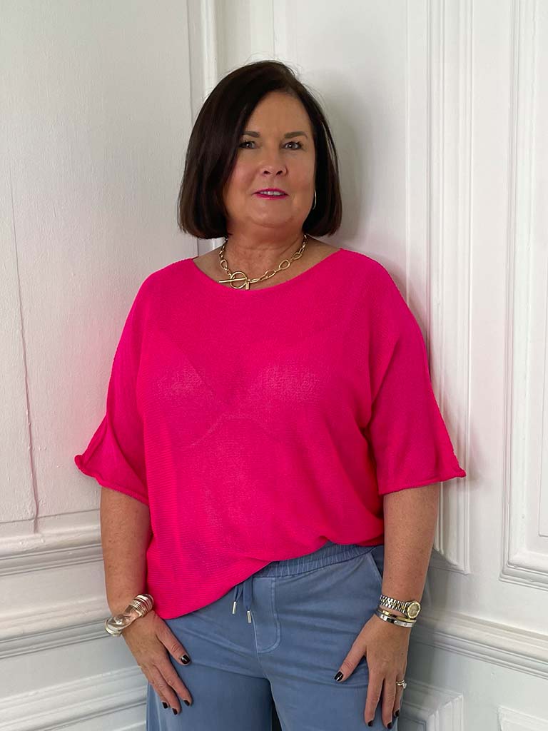 Exposed Edge Boxy Knit - Hot Pink