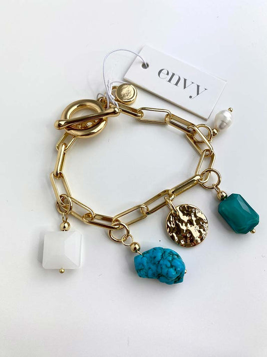 Envy Paperclip Chain Charm Bracelet - Gold
