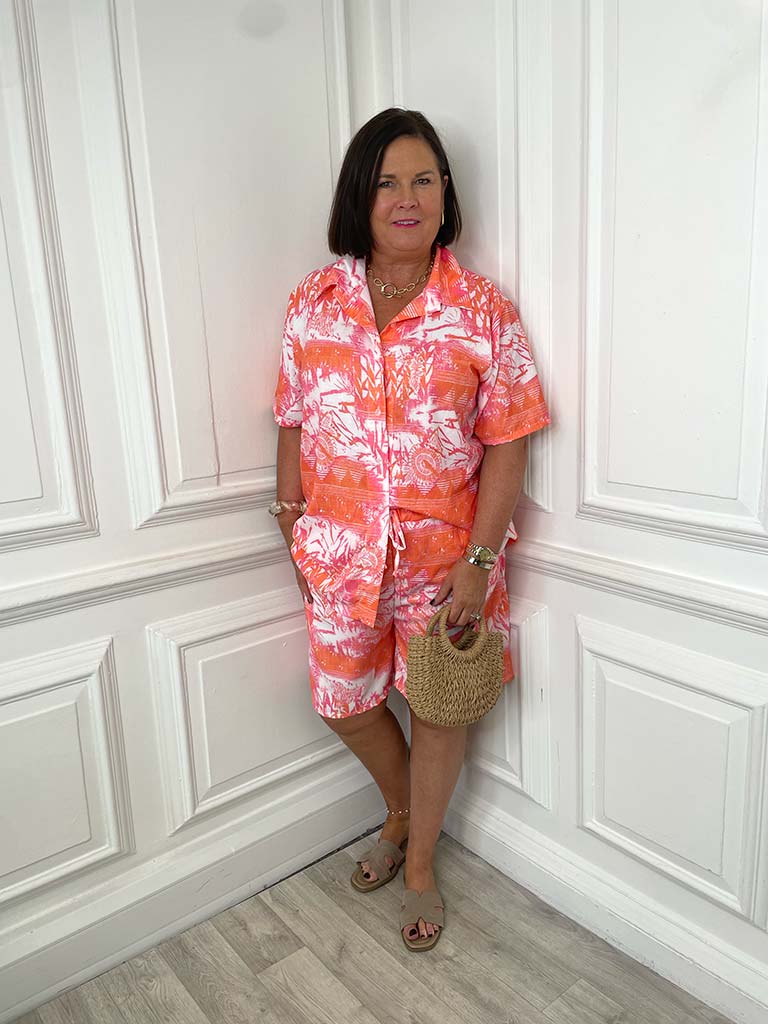 Boyfriend Style Shirt & Shorts Co-ord - Flamingo Pink