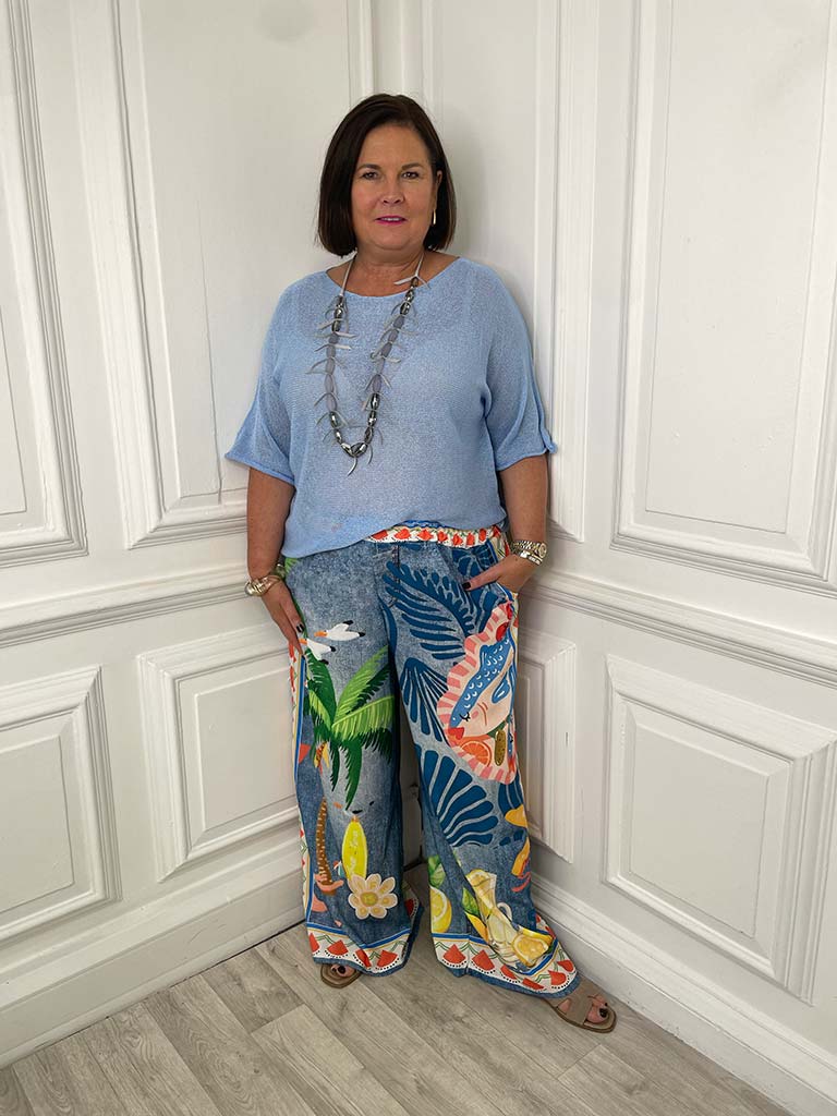 Denim Style Palazzos - Palm & Shell