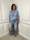 Denim Style Palazzos - Embroidery