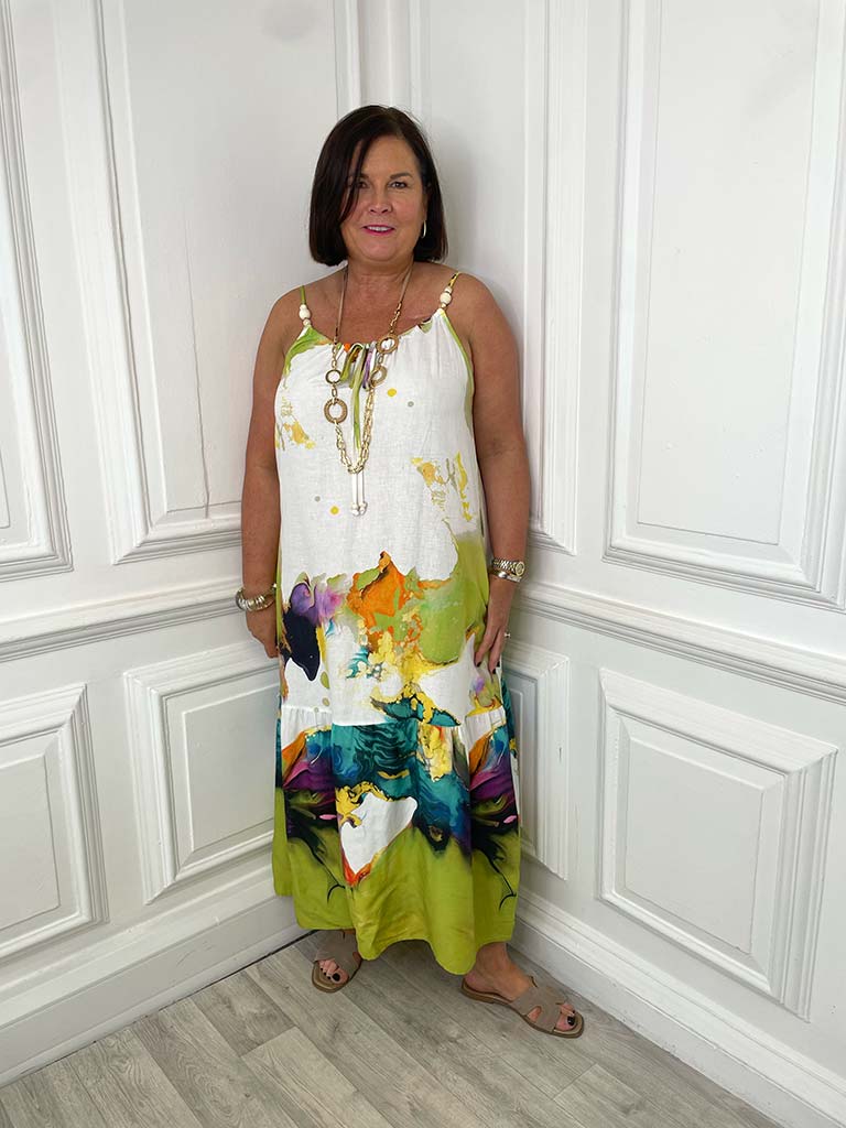 Watercolour Beaded Dress - Green Mix