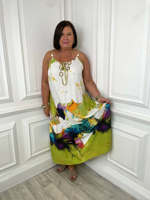 Watercolour Beaded Dress - Green Mix