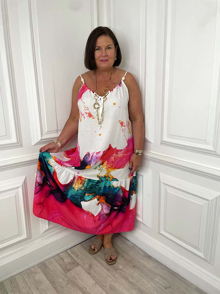 Watercolour Beaded Dress - Pink Mix
