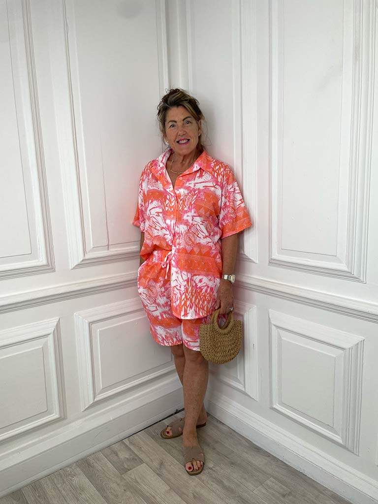 Boyfriend Style Shirt & Shorts Co-ord - Flamingo Pink
