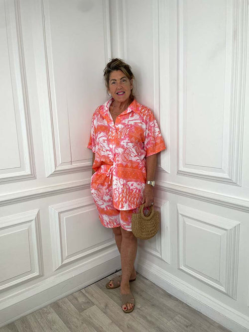 Boyfriend Style Shirt & Shorts Co-ord - Flamingo Pink