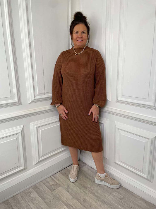 Chunky Knitted Dress - Burnt Umber