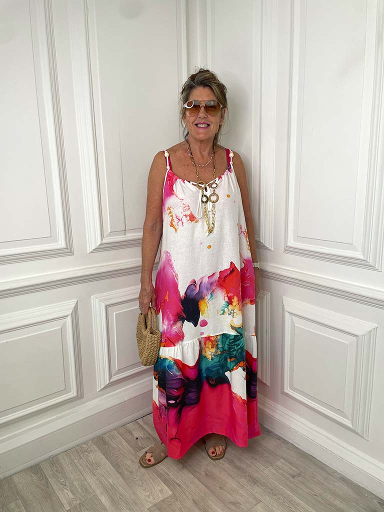 Watercolour Beaded Dress - Pink Mix