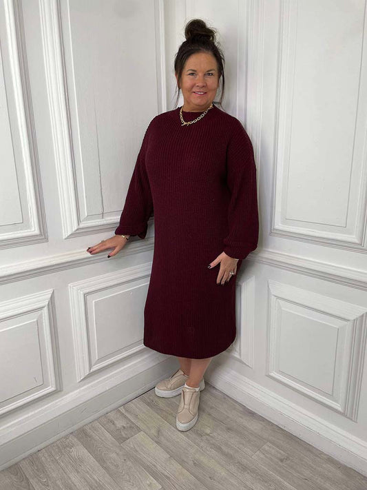 Chunky Knitted Dress - Burgundy