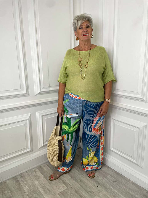 Denim Style Palazzos - Palm & Shell