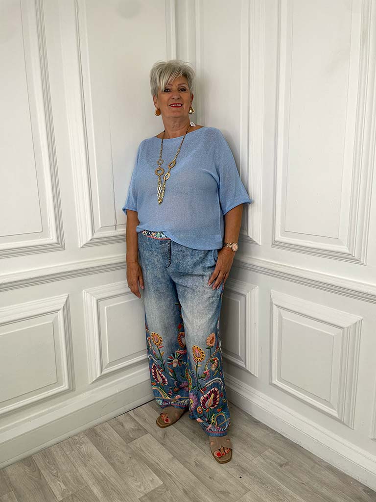 Denim Style Palazzos - Embroidery