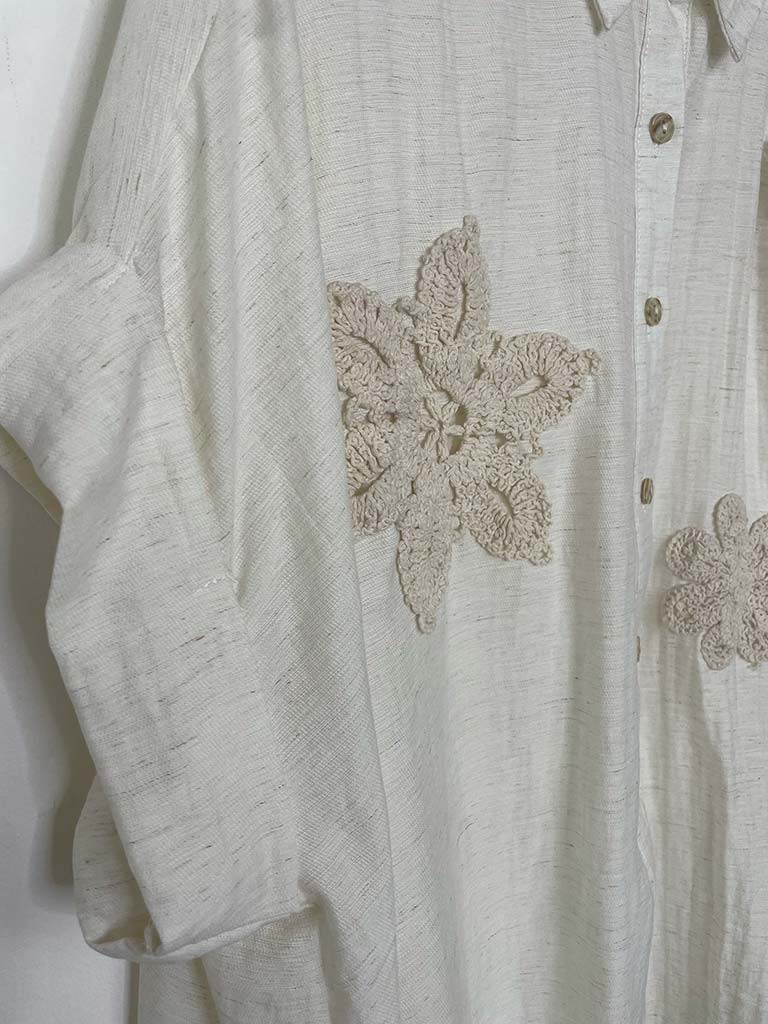 Crochet Flower Applique Shirt - Ecru