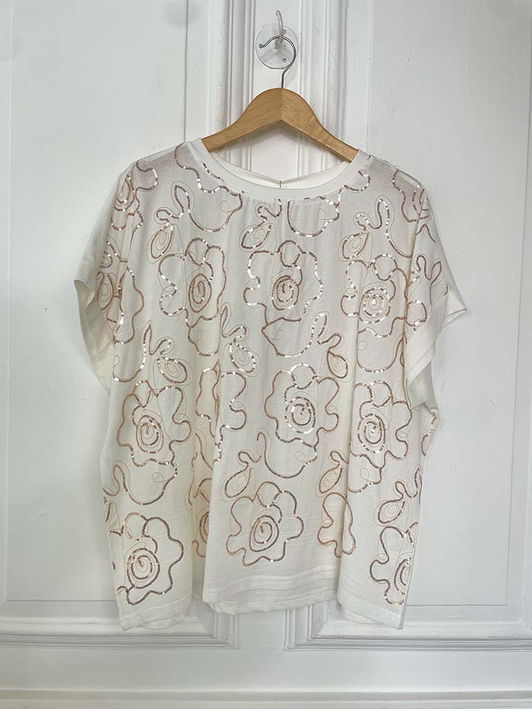 Sequin Flower Tee - Soft White