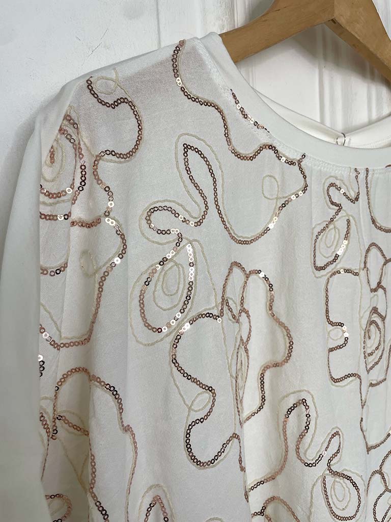 Sequin Flower Tee - Soft White
