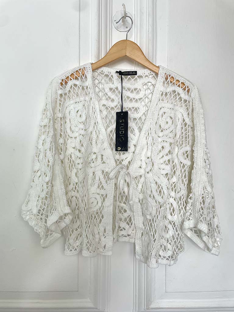 Chunky Cotton Crochet Jacket - White