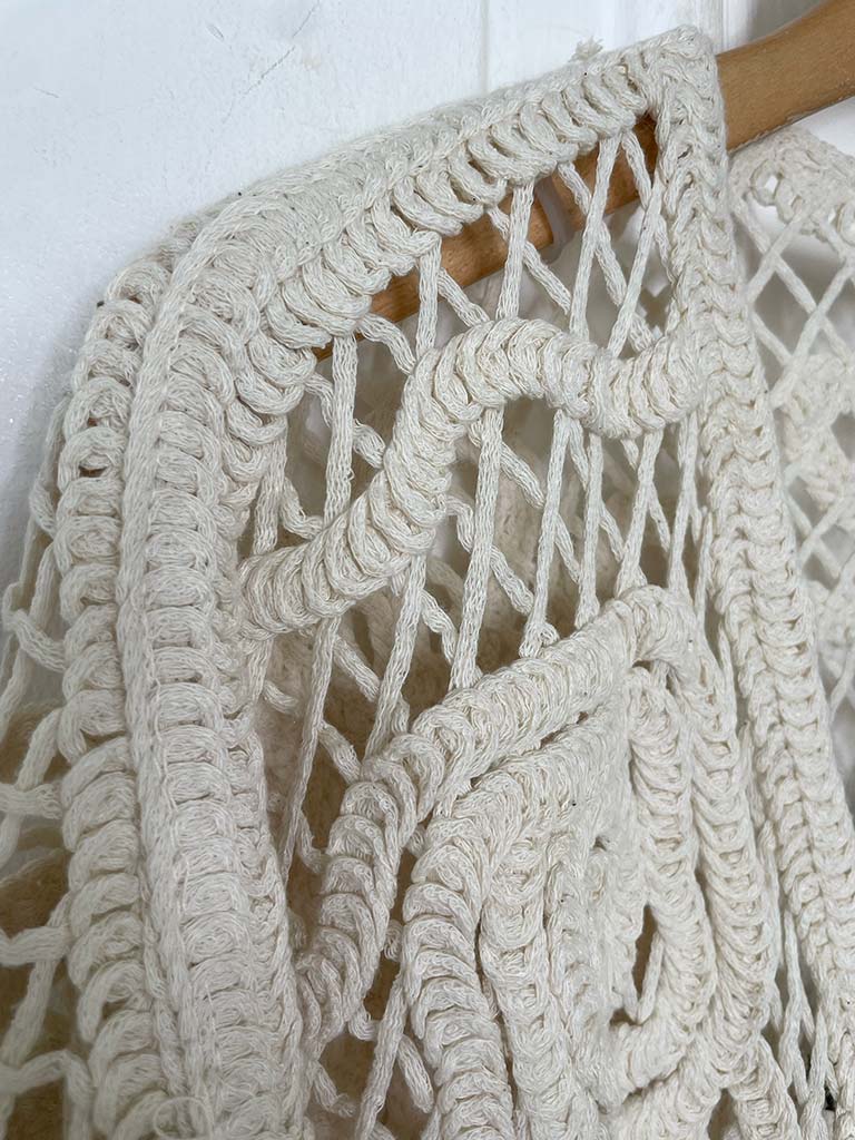 Chunky Cotton Crochet Jacket - Stone