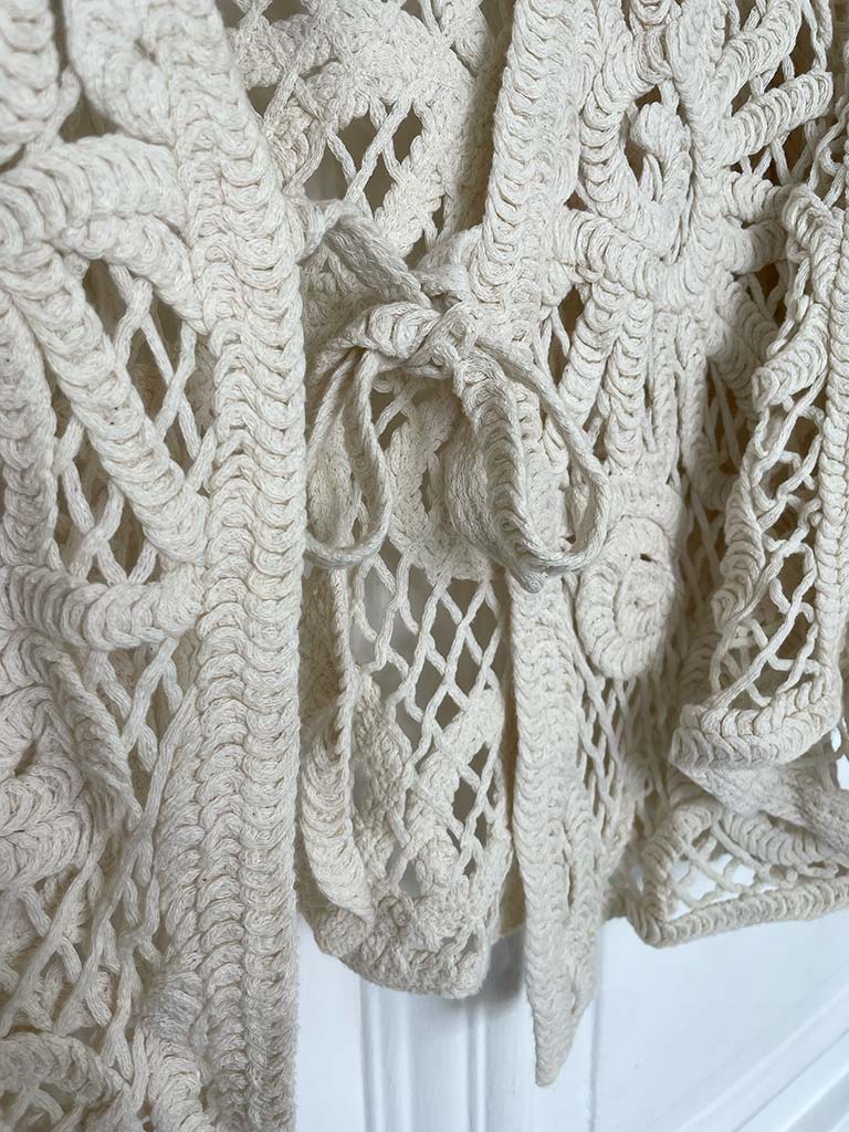 Chunky Cotton Crochet Jacket - Stone