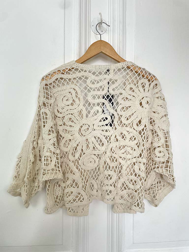 Chunky Cotton Crochet Jacket - Stone