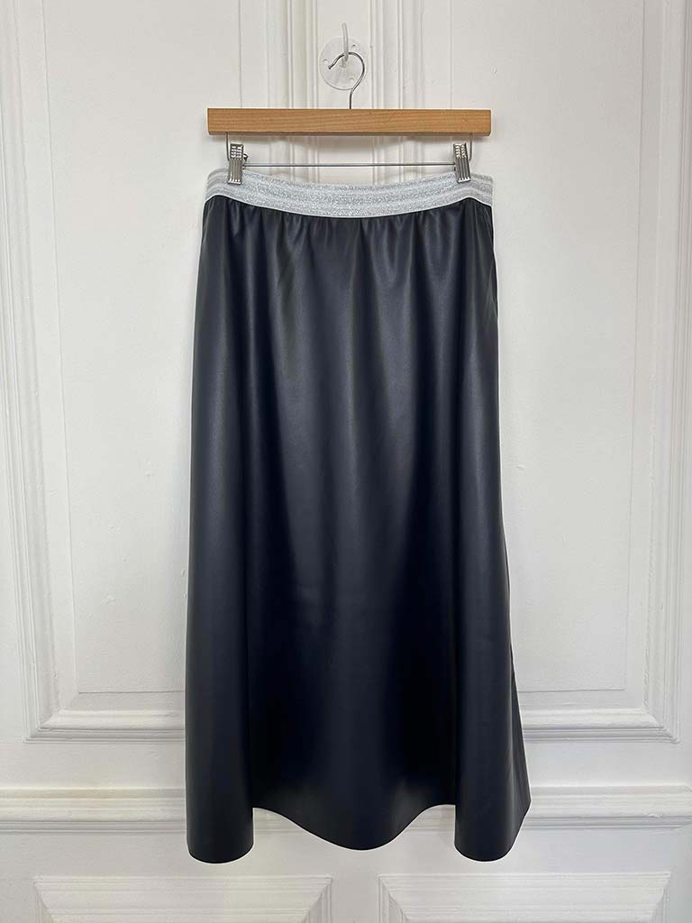 Malissa J Faux Leather A-Line Skirt - Navy