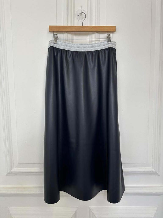 Malissa J Faux Leather A-Line Skirt - Navy