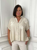 Crochet Flower Applique Shirt - Hessian