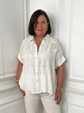 Crochet Flower Applique Shirt - Ecru
