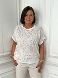 Sequin Flower Tee - Soft White