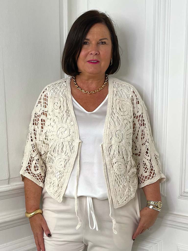 Chunky Cotton Crochet Jacket - Stone