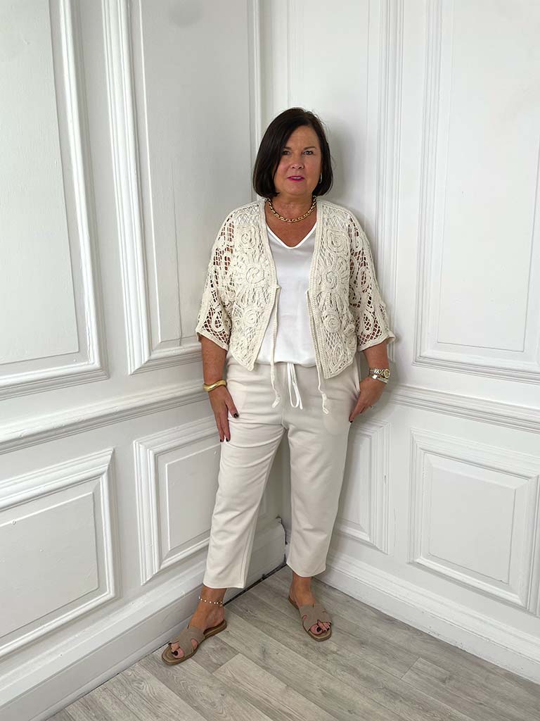 Chunky Cotton Crochet Jacket - Stone
