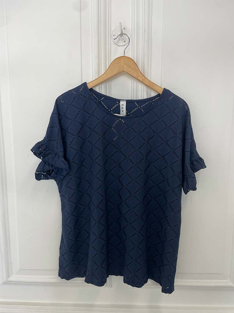 Diamond Eyelet Top - Navy
