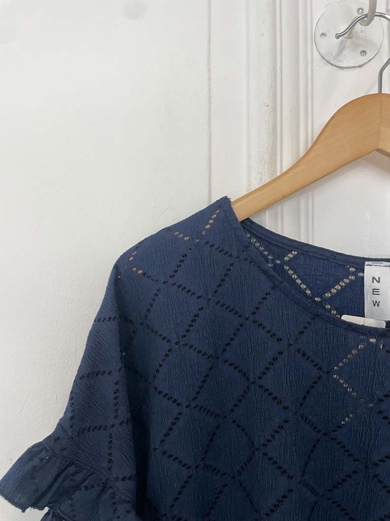 Diamond Eyelet Top - Navy