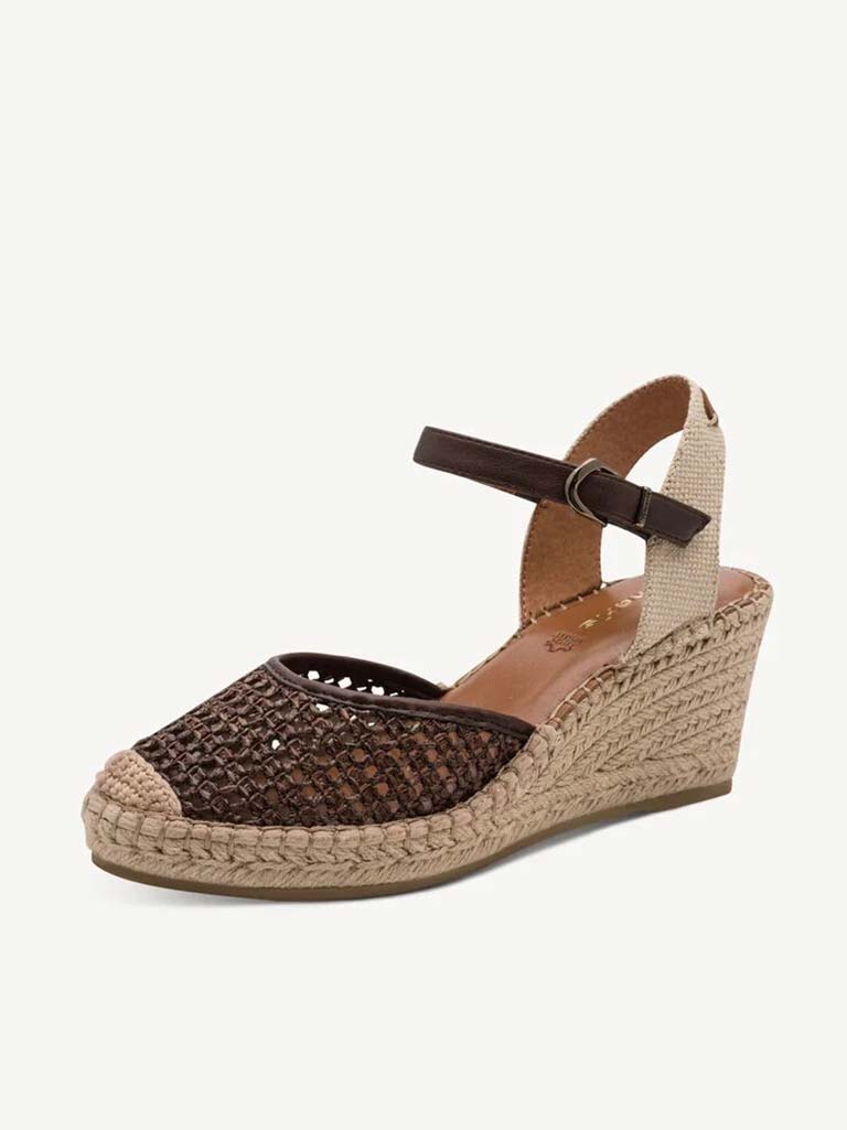 Tamaris Basket Weave Wedges - Mocha