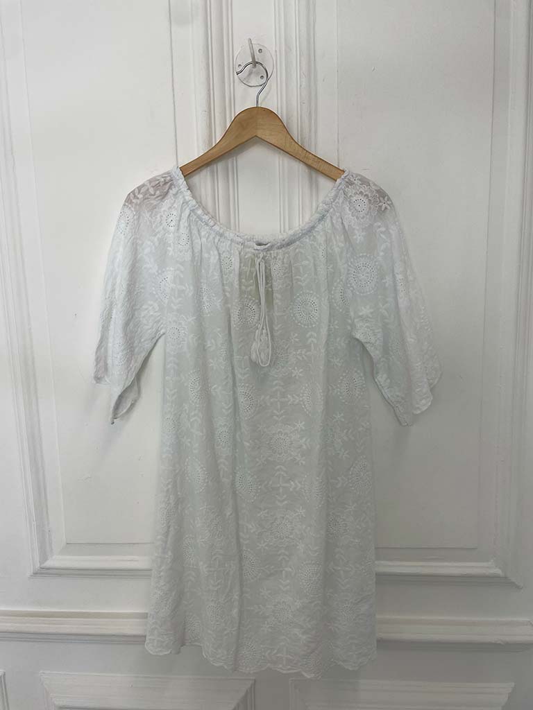 Cotton Bardot Embroidered Dress