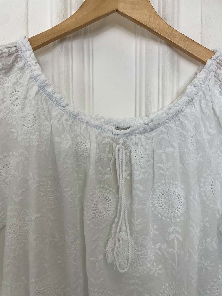 Cotton Bardot Embroidered Dress