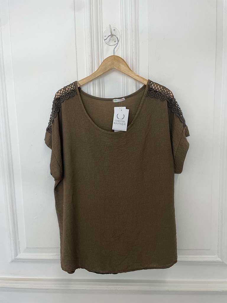 Rosalie Lace Shoulder Top - Treacle